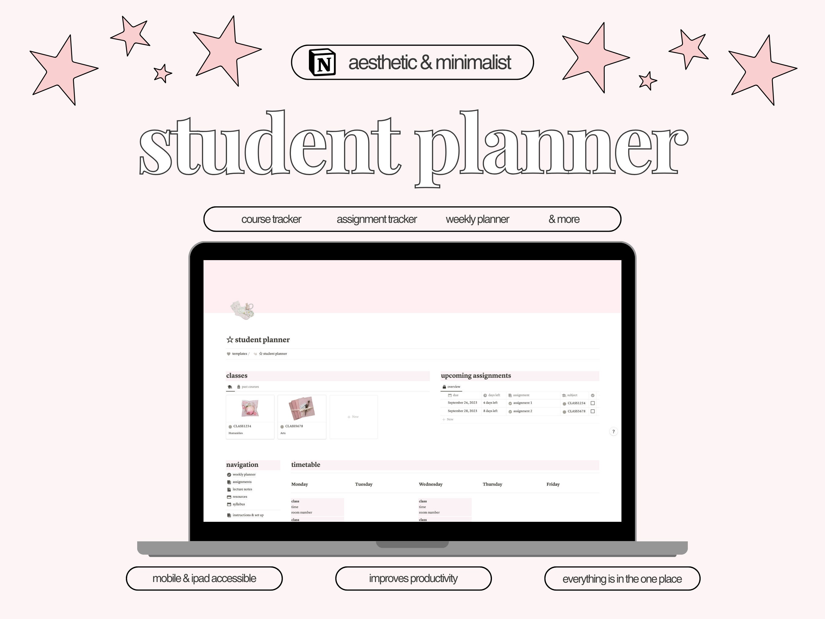 Student Planner | Notion Template | Digital Planner | Academic planner |  Homework Tracker | Aesthetic Notion | Pink Coquette Aesthetic