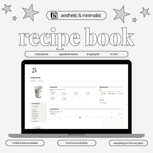 Recipe Book | Meal Planner | Notion Template | Recipe Planner | Digital Planner | Aesthetic Notion | Grey White Black Aesthetic