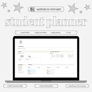 Student Planner | Notion Template | Digital Planner | Academic planner |  Homework Tracker | Aesthetic Notion | Grey White Black Aesthetic