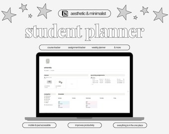 Student Planner | Notion Template | Digital Planner | Academic planner |  Homework Tracker | Aesthetic Notion | Grey White Black Aesthetic