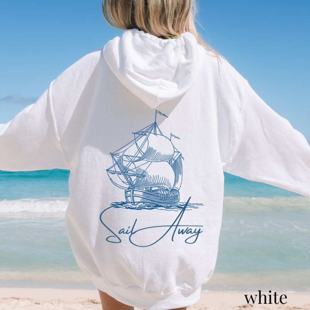 Sail Away Hoodie, Vintage Pirate Ship, Cottagecore, Coastal