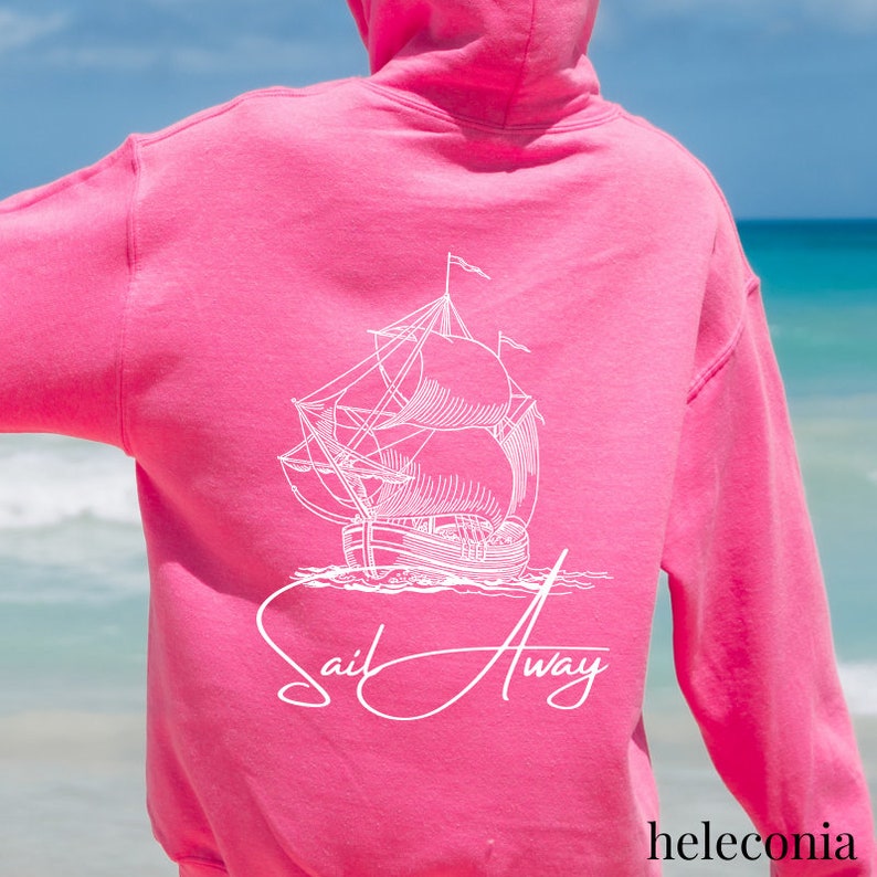Sail Away Hoodie, Vintage Pirate Ship, Cottagecore, Coastal