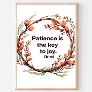 Wreath Print,Rumi quote,Patience,Wreath Wall Art,Rumi Gift,Inspirational Print,Spiritual Affirmation Art,Rumi Wall Art, Sage Green Wall Art