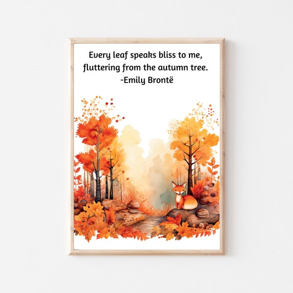 Fall Print, Emily Brontë Quote, Autumn Tree Print, Fall Autumn Wall Decor, Fall Tree Decor, Fall Wall Art, Fox Print, Fall Home Decor