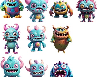 Cute Monster Clipart | Cartoon Illustrations Bundle (PNG)