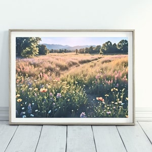 Vibrant Wildflower Field Painting - Digital Print Wall Decor -Nature Inspired Wall Art - Wildflower Landscape - Instant Downloadable Art