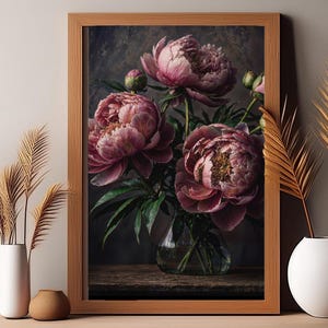 Enchanted Peony Dreamscape - Moody Pink Peonies Wall Art - Elegant Floral Print - Digital Download