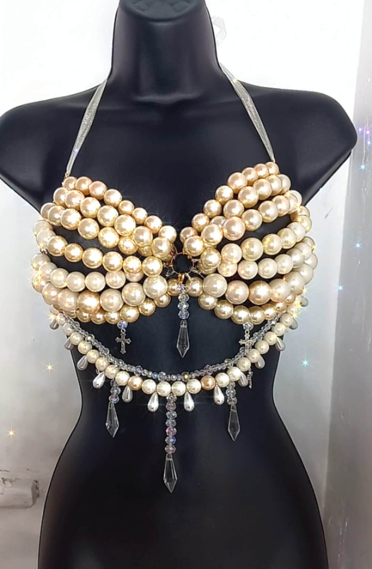 Pearl Bra, Pearl Top, Pearl Body, Chain Showgirl Dress, Decoration Dance Bra,  Jewelry Style, Luxury Pearl Hand-woven Beaded Vest 