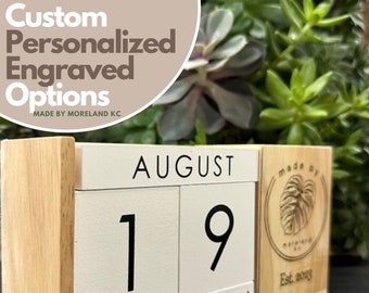 CUSTOM Engraved Pencil Calendar Holder | Perpetual Wood Calendar | Desktop Calendar | Block Calendar | Corporate Gifts | Holiday *FREE SHIP*