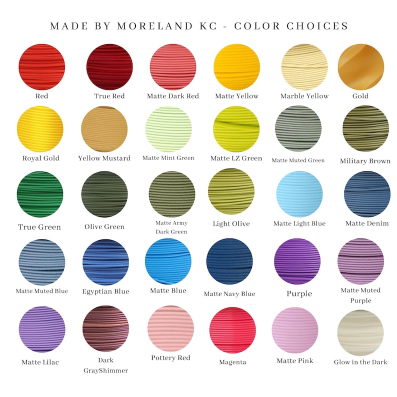 May include: A color chart showing 24 different colors of cord, including red, green, blue, yellow, and purple. The colors are arranged in a grid with the name of each color printed below it.