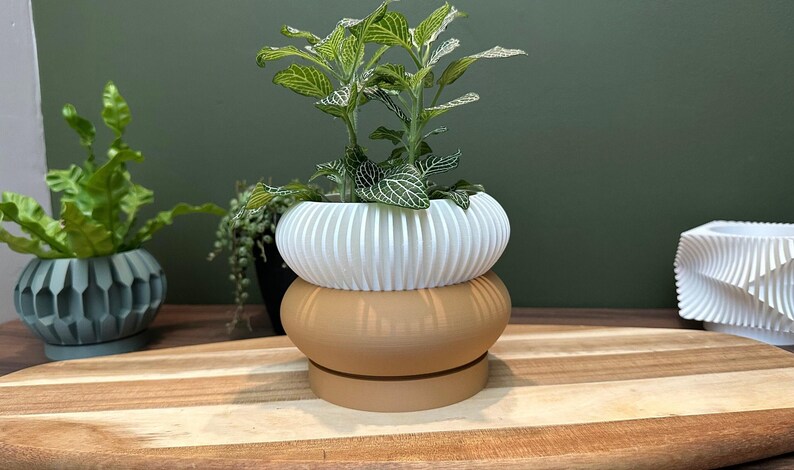 Two Tone "Elomi" Planter Modern Plant Pot | Succulent House Plant | Home Office Decor | 3D | Gift | Eco-Friendly|3" 4" 5' 6" Indoor Pot afbeelding 3