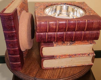 Rare Vintage Victorian Style Book Stack Ice Bucket or Wine Cooler or Secret Storage