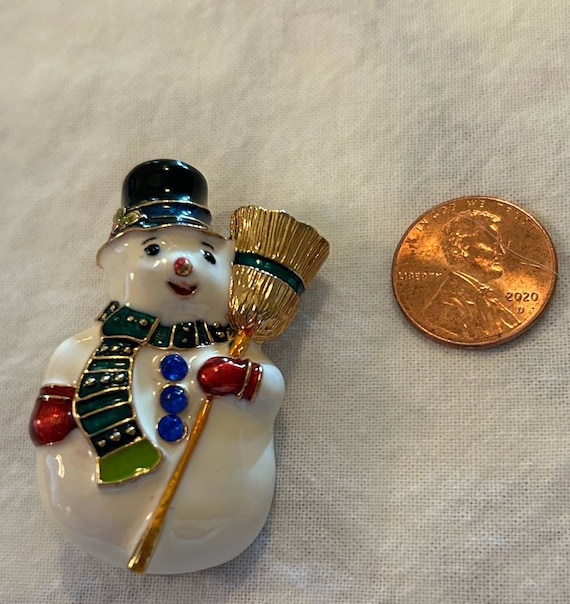 Christopher Radko Signed Enamel Snowman Brooch Pin