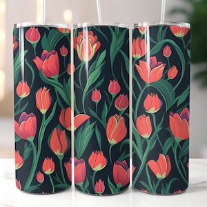 Tulips Seamless Pattern 20 oz Skinny Tumbler Sublimation Design | Digital download | Straight tumbler wrap png | Instant download | png file