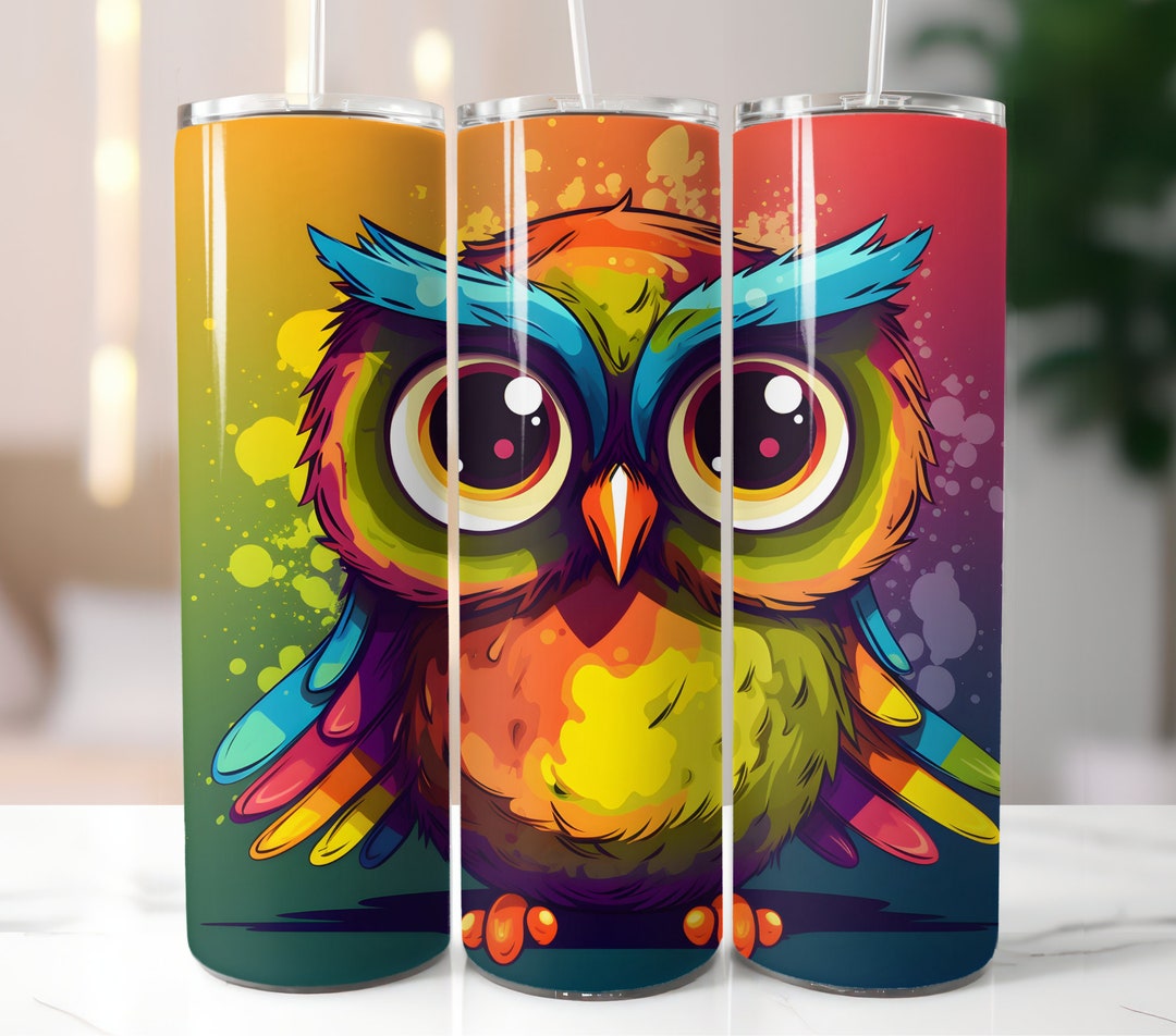 Cute Rainbow Owl 20 Oz Skinny Tumbler Sublimation Design, PNG Instant ...