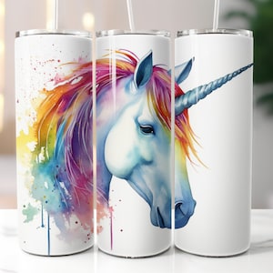 Rainbow Unicorn 20 oz Skinny Tumbler Sublimation Design | Digital download | Straight tumbler wrap png | Instant download | png file