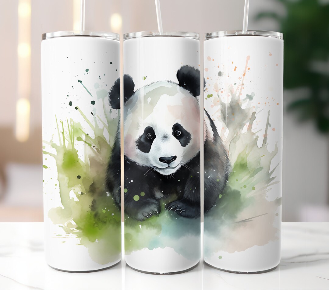Panda Watercolor 20 Oz Skinny Tumbler Sublimation Design | Digital ...