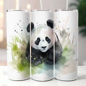 Panda Watercolor 20 oz Skinny Tumbler Sublimation Design | Digital download | Straight tumbler wrap png | Instant download | png file