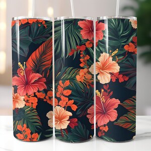 Tropical Flowers Seamless Pattern Skinny Tumbler Sublimation Design | Digital download | Straight tumbler wrap png | Instant download