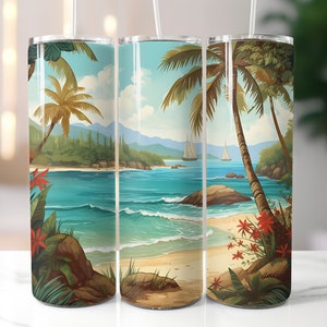 Beach 20 oz Skinny Tumbler Sublimation Design | Beach tumbler | Digital download | Straight tumbler wrap png | Instant download | png file