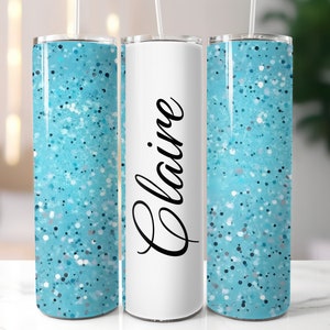 Light Blue Glitter Add Your Own Text Name Monogram Sublimation Tumbler Designs Wrap, 20oz Skinny Tumbler Wraps Template, PNG file
