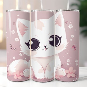 Niedliches Kätzchen Becher Sublimation Design | Kindertuch | Digitaler Download | Gerader tumbler wrap png | Sofortiger Download | png Datei