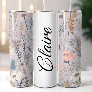 Boho Wildflowers Add Your Own Text Name Monogram Sublimation Tumbler Designs Wrap, 20oz Skinny Tumbler Wraps Template, PNG file