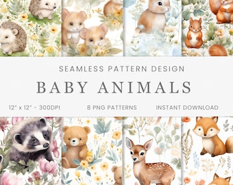Baby Animals Woodland Seamless Patterns Digital Paper Woodland Animals Instant Download Digital Background Scrapbooking Baby Nursery