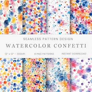 Watercolor Confetti Seamless Patterns, Digital Paper, Instant Download, Digital Background, Scrapbooking