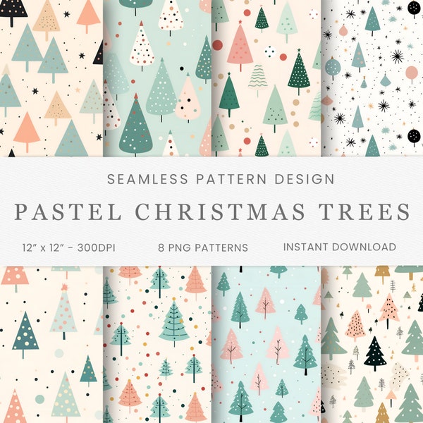 Pastel Christmas Trees Seamless Patterns, Digital Paper, Instant Download, Digital Background, Scrap-booking