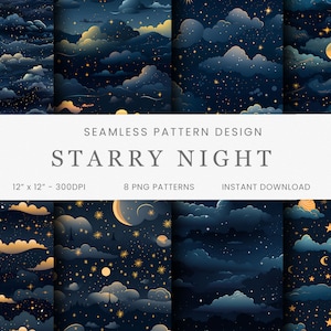 Naadloze patronen Starry Night Sky Digital Paper Pack Instant Download digitale achtergrond