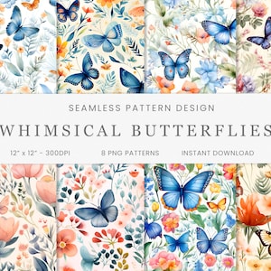 Schmetterlinge nahtloses Muster, digitales Papier Pack, Schmetterling sofortiger Download, Aquarell digitaler Hintergrund, Stoffmuster