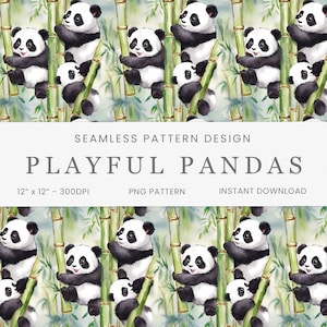 Modèle sans couture de pandas ludiques, papier numérique, téléchargement immédiat, scrapbooking, tissu et vêtements