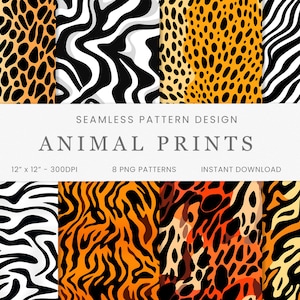 Animal Print Seamless Patterns, Digital Paper, Instant Download, Digital Background, Scrapbooking, Leopard, Tiger, Zebra, Cheetah