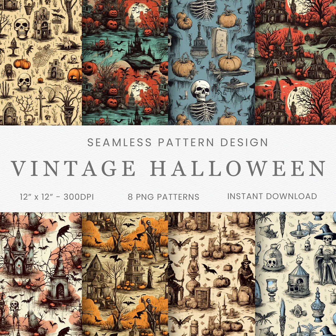 Halloween Seamless Patterns Digital Paper Retro Vintage - Etsy