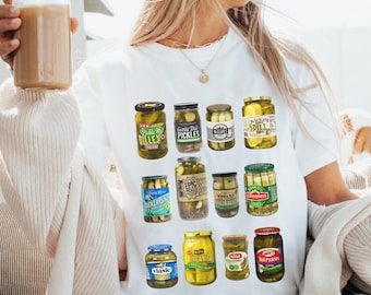Vintage skjorta med burkar, tröja för pickleälskare, pickleskjorta, rund halsringning från pickleburk, rund halsringning från pickleälskare, picklepresenter, komfortfärger