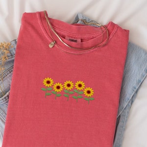 Sunflower Embroidery Shirt, Comfort Colors Shirt, Embroidered Crewneck Shirt, Wildflower Shirt, Boho Flower Shirt, Sunflower Happiness Shirt