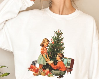 1950s Christmas Sweatshirt, Vintage Christmas Sweater, Vintage Christmas Shirt, Holiday Sweatshirt, Vintage Reindeer, 50s Christmas, Vintage