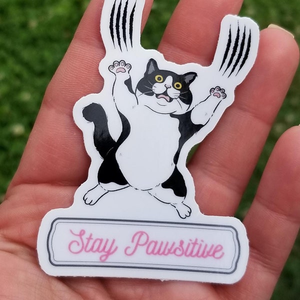 Stay Pawsitive, funny cat stickers, dog grooming sticker, dog groomer gift, pet groomer sticker, grooming decor, cat groomer