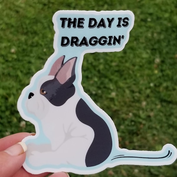 The Day is Draggin', funny pet grooming sticker, dog grooming sticker, vet tech gift, Boston Terrier, dog groomer gift, pet groomer sticker