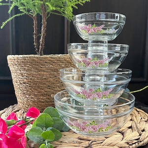 Vintage Floral Glass Nesting Bowls - Imperial Glass Set of 4