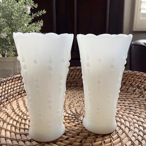 Vintage Milk Glass Vase Anchor Hocking Pearl and Arrow Hobnail