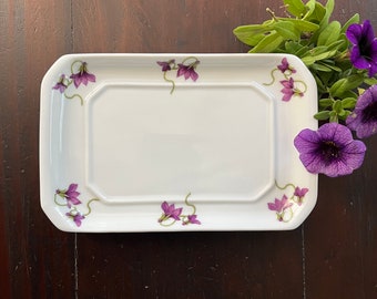 Pillivuyt Porcelain White Dish with Purple Flowers
