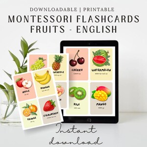 Flashcards de fruits en anglais avec prononciation | Apprenez les noms des fruits en anglais | Flashcards éducatifs imprimables | Téléchargement numérique
