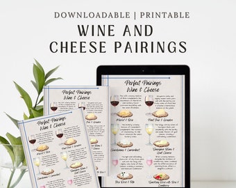 Wine and Cheese Pairings Illustrated Poster Digital Download Sizes A4, A5, Letter