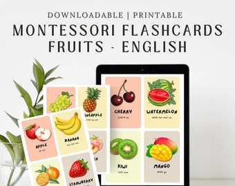 English Fruit Flashcards: Pronunciation Guide, Montessori Learning (Digital Download)
