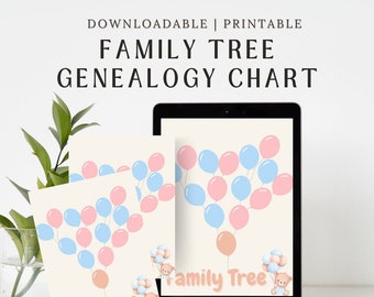 Balloon Family Tree Print – Cute Genealogy Chart (Instant Download)