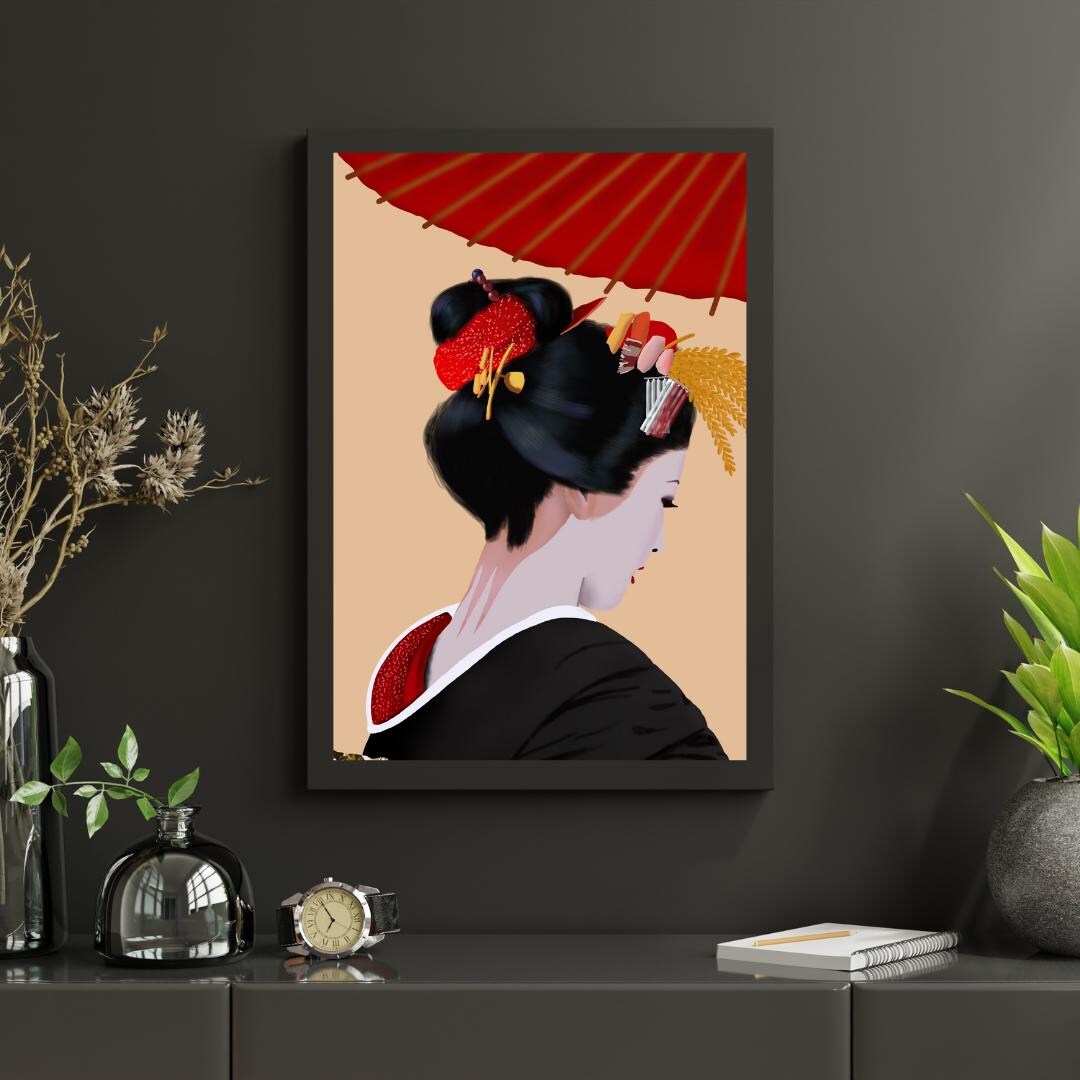 Elegant Geisha Digital Art Print – Traditional Japanese Wall Decor - Etsy