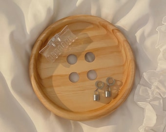 Pine Wooden Button Tray | Wood Key Holder  | Rustic Farmhouse Table Decor | Cottagecore Entryway Organizer | Jewelry Holder | Ring Dish