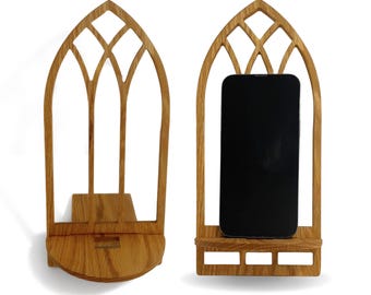 Gothic Oak Phone Stand | Wooden Tablet Holder